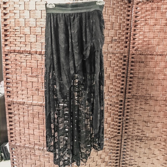 Black Lace Wrap Front Maxi Skirt - Picture 1 of 4